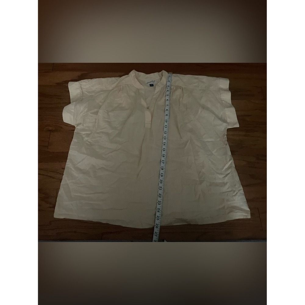 Universal Thread Cream Cotton Split Neck Short Sleeve Relaxed Blouse Large - Picture 6 of 8